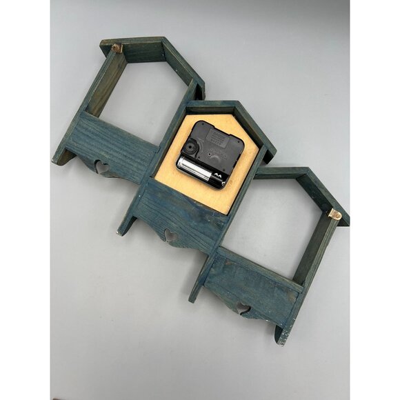 Wooden Clock with Built In Mini Shelves & Hooks Hearts 12" W Green Cottage Core - Picture 2 of 9